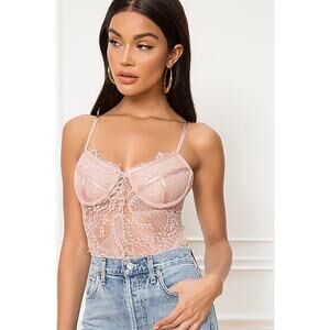 Bardot Britney Pink Lace Sleeveless Strap Cami Corset Underwire Bodysuit Top 8/M